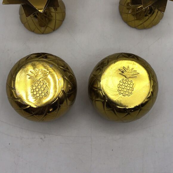 Set Of 2 The Pineapple Co. Brass Gold Pineapple Shot Glasses 2oz MCM 4 Inches - Picture 2 of 5
